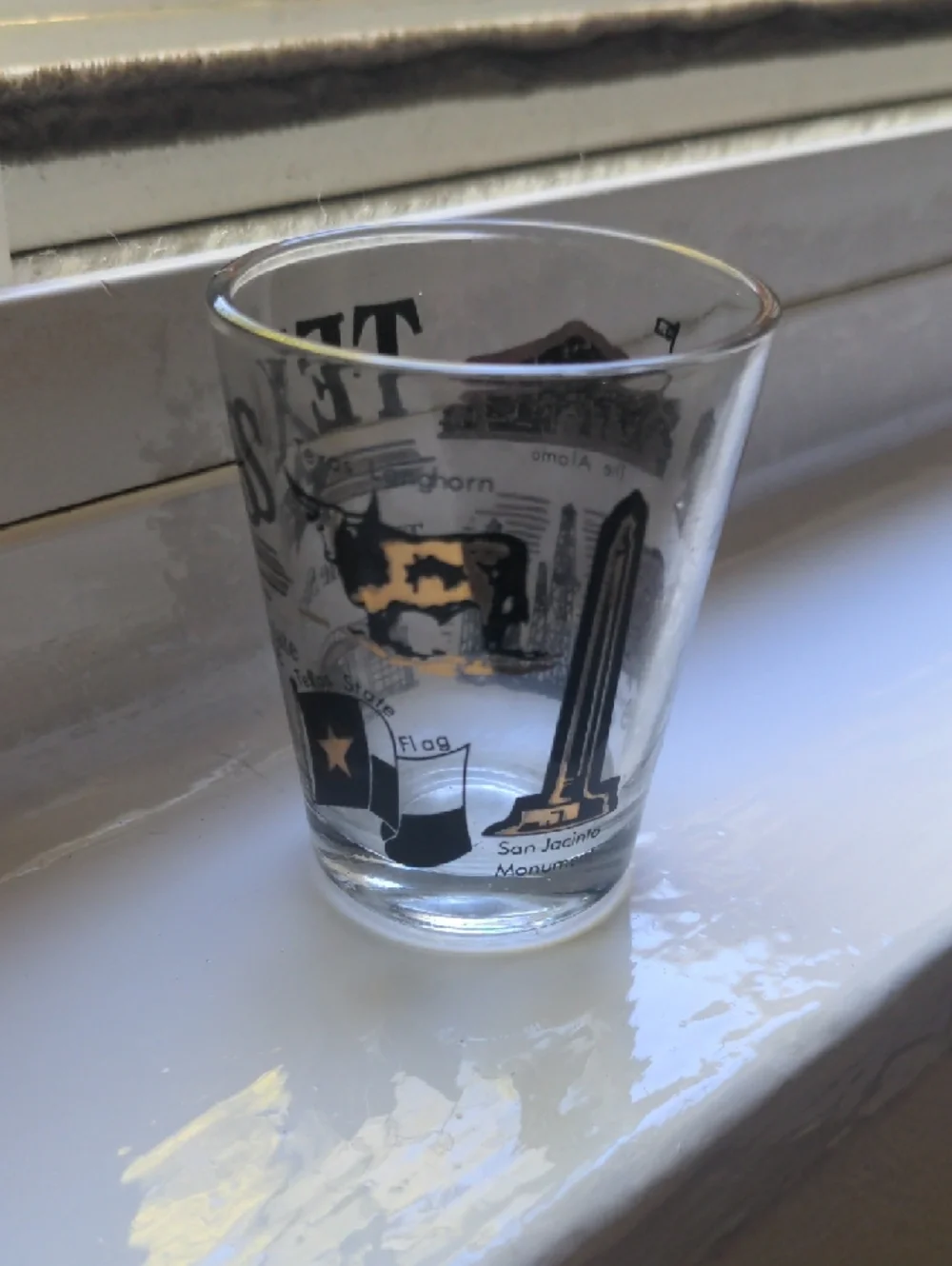 Texas The Lone Star State USA Shot Glass  Clear Glass with Black & Gold Graphics